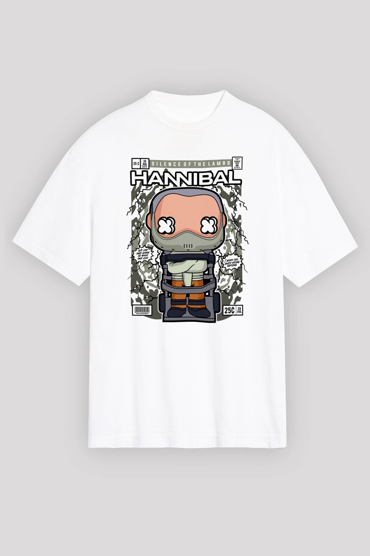 Hannibal Baskılı Unisex Beyaz Oversize Tişört