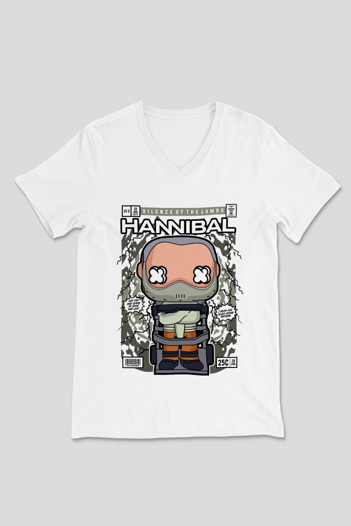 Hannibal Baskılı Unisex Beyaz V Yaka Tişört
