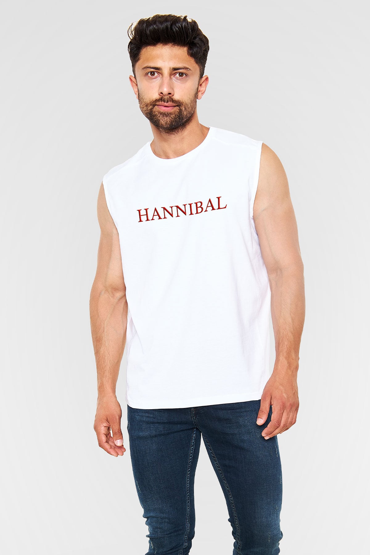 Hannibal Beyaz Unisex Kolsuz Tişört