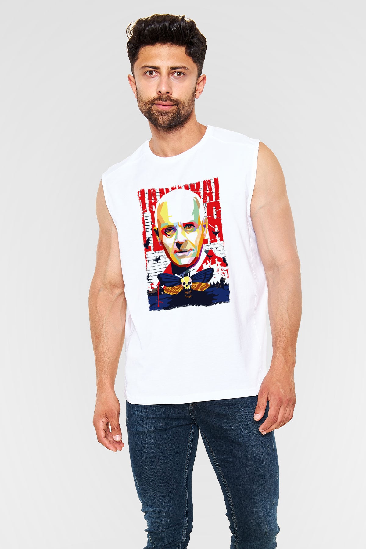 Hannibal Beyaz Unisex Kolsuz Tişört