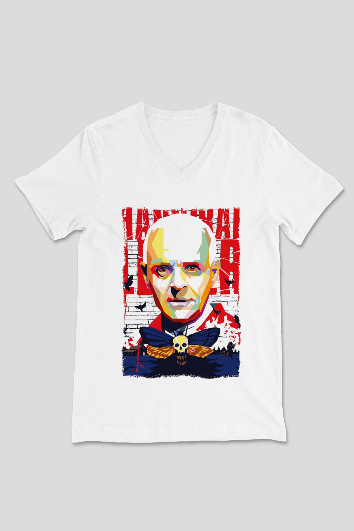 Hannibal Beyaz Unisex V Yaka Tişört
