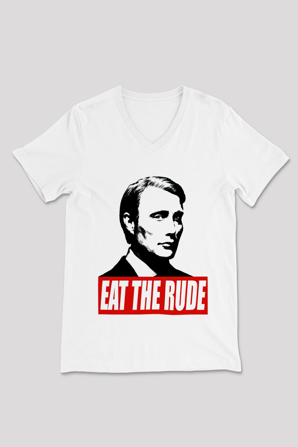 Hannibal Beyaz Unisex V Yaka Tişört T-Shirt
