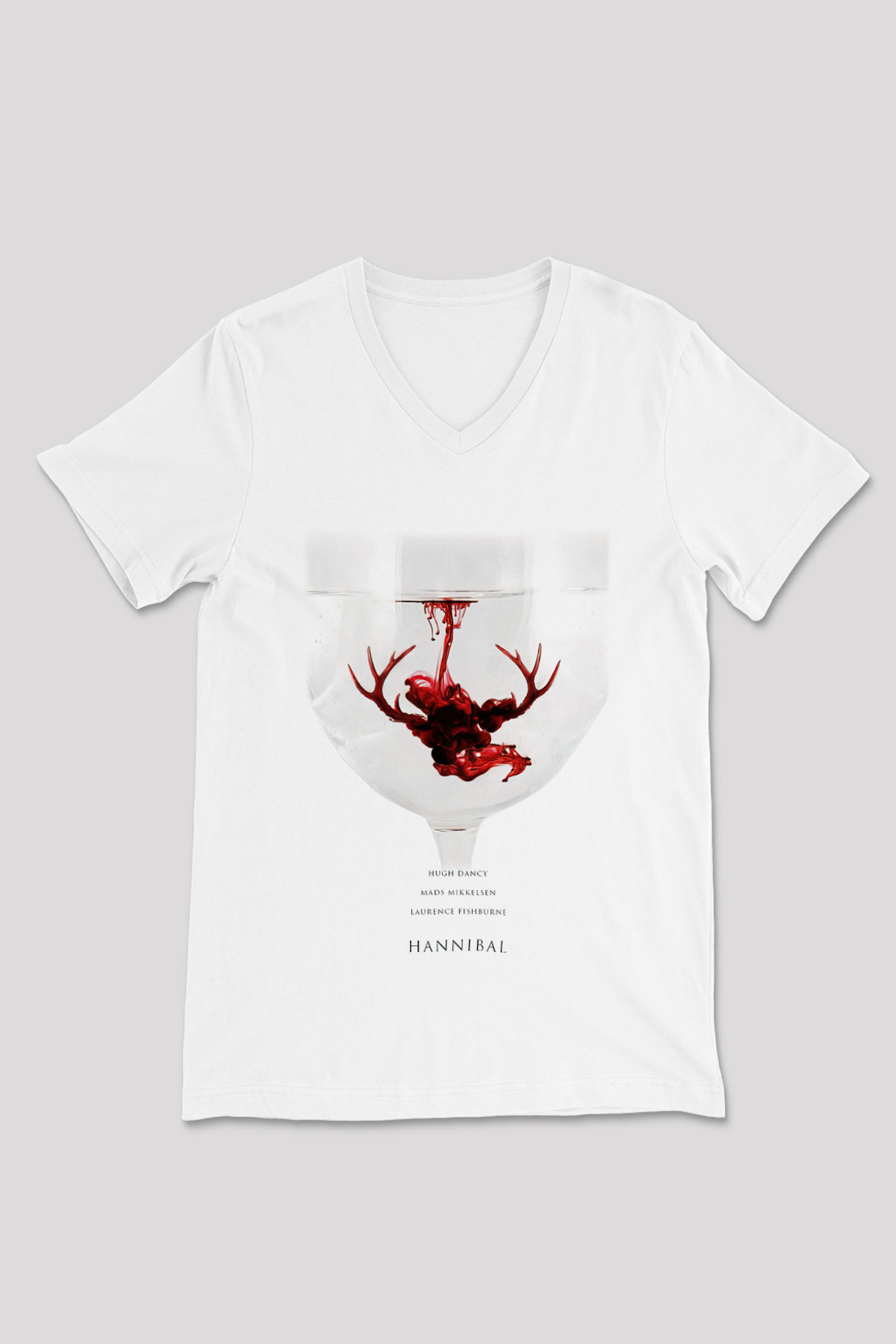 Hannibal Beyaz Unisex V Yaka Tişört T-Shirt