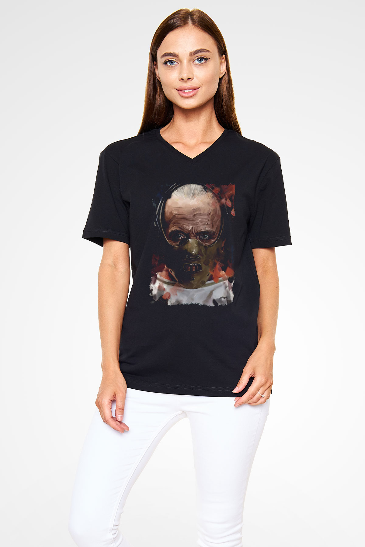 Hannibal Siyah Unisex V Yaka Tişört
