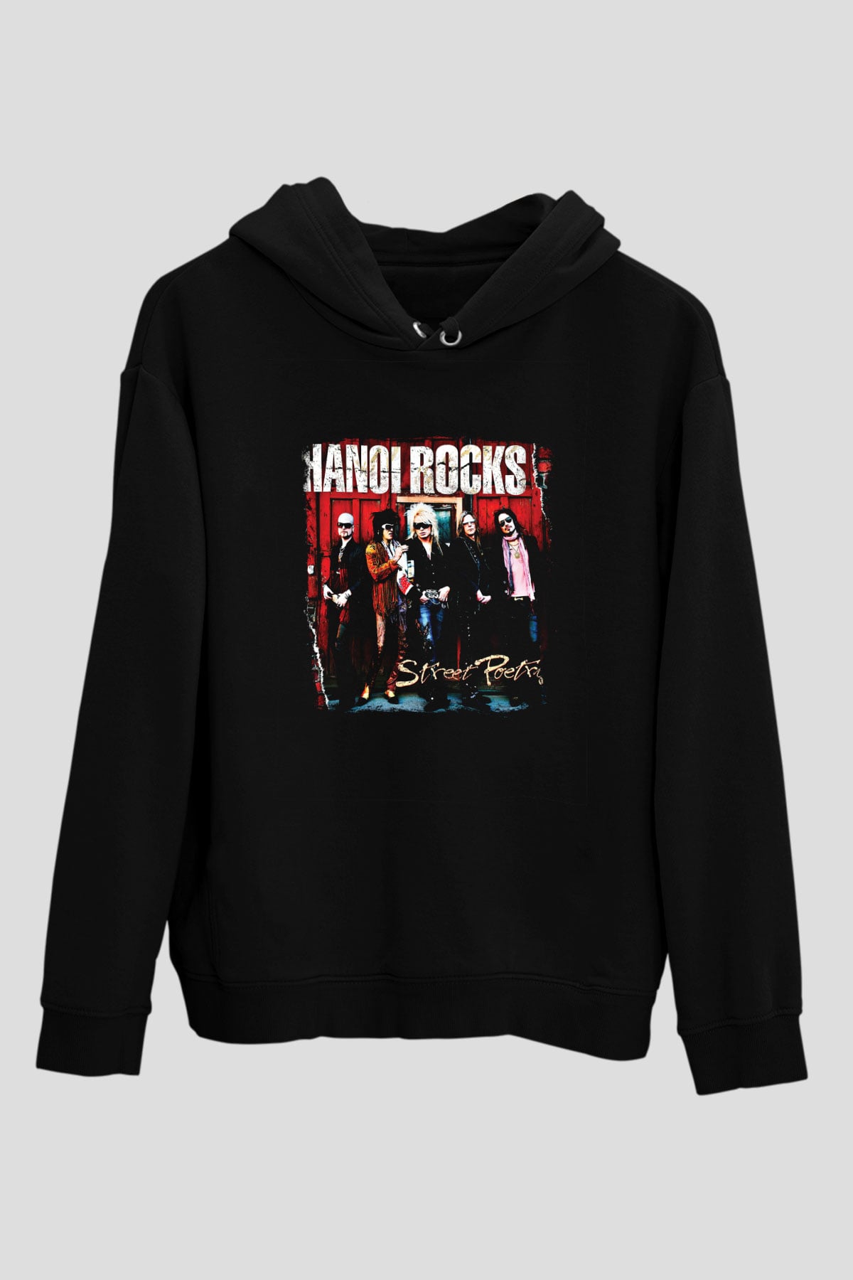 Hanoi Rocks Baskılı Unisex Siyah Hoodie