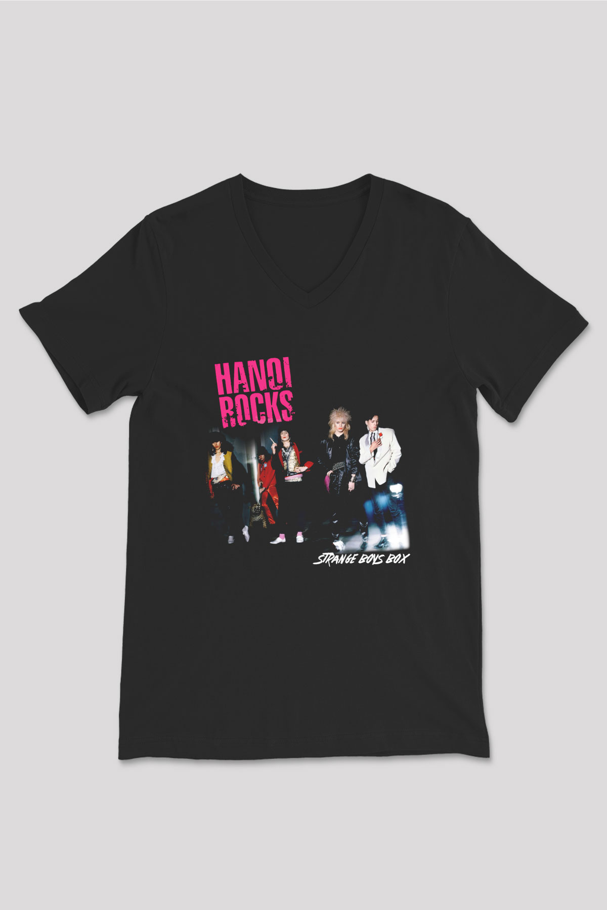Hanoi Rocks Siyah Unisex V Yaka Tişört T-Shirt