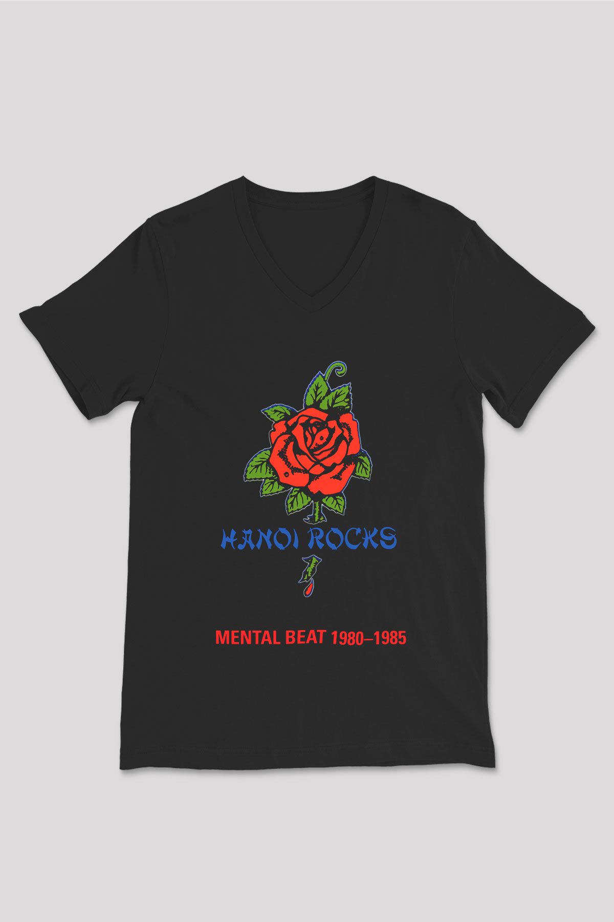 Hanoi Rocks Siyah Unisex V Yaka Tişört T-Shirt
