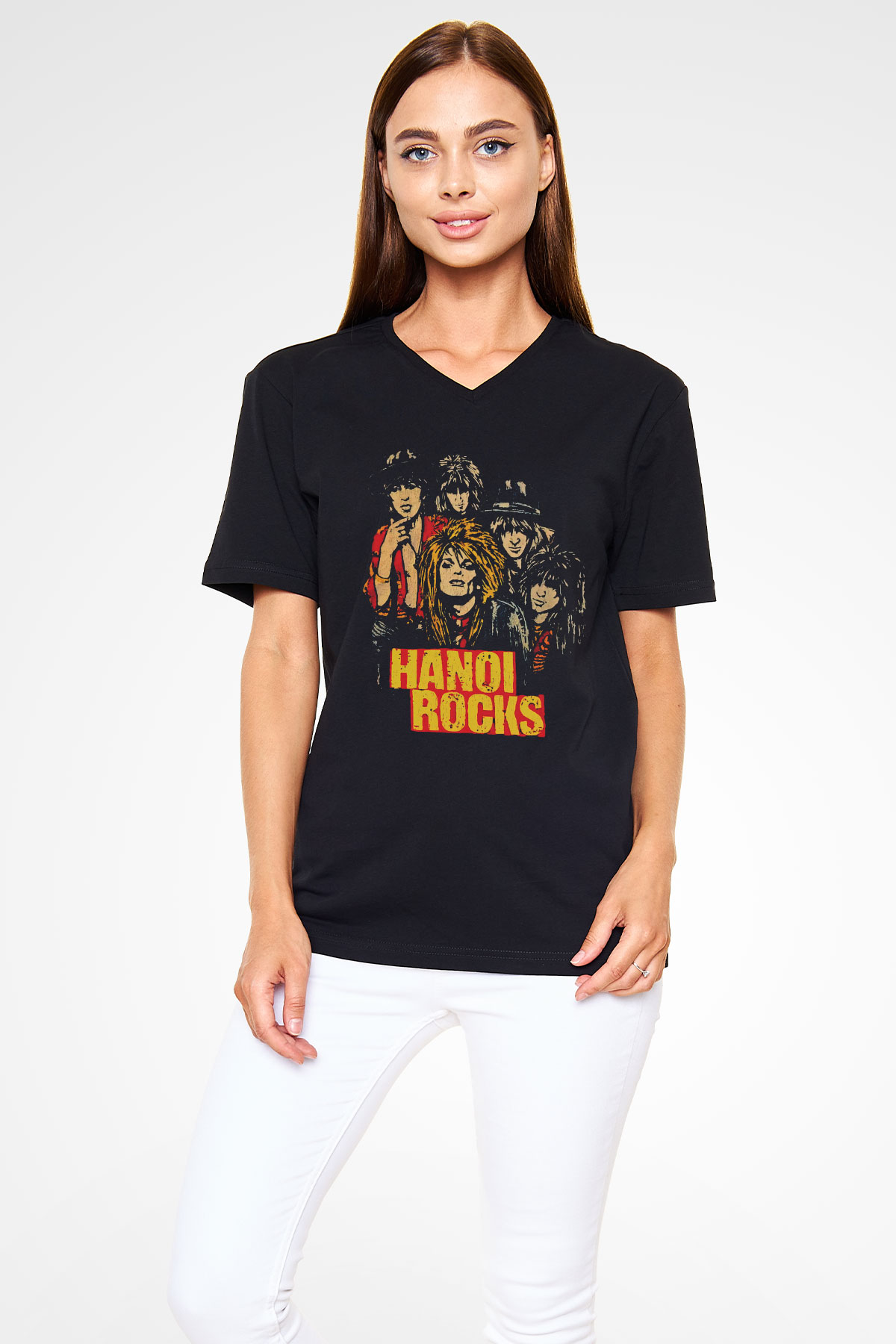Hanoi Rocks Siyah Unisex V Yaka Tişört