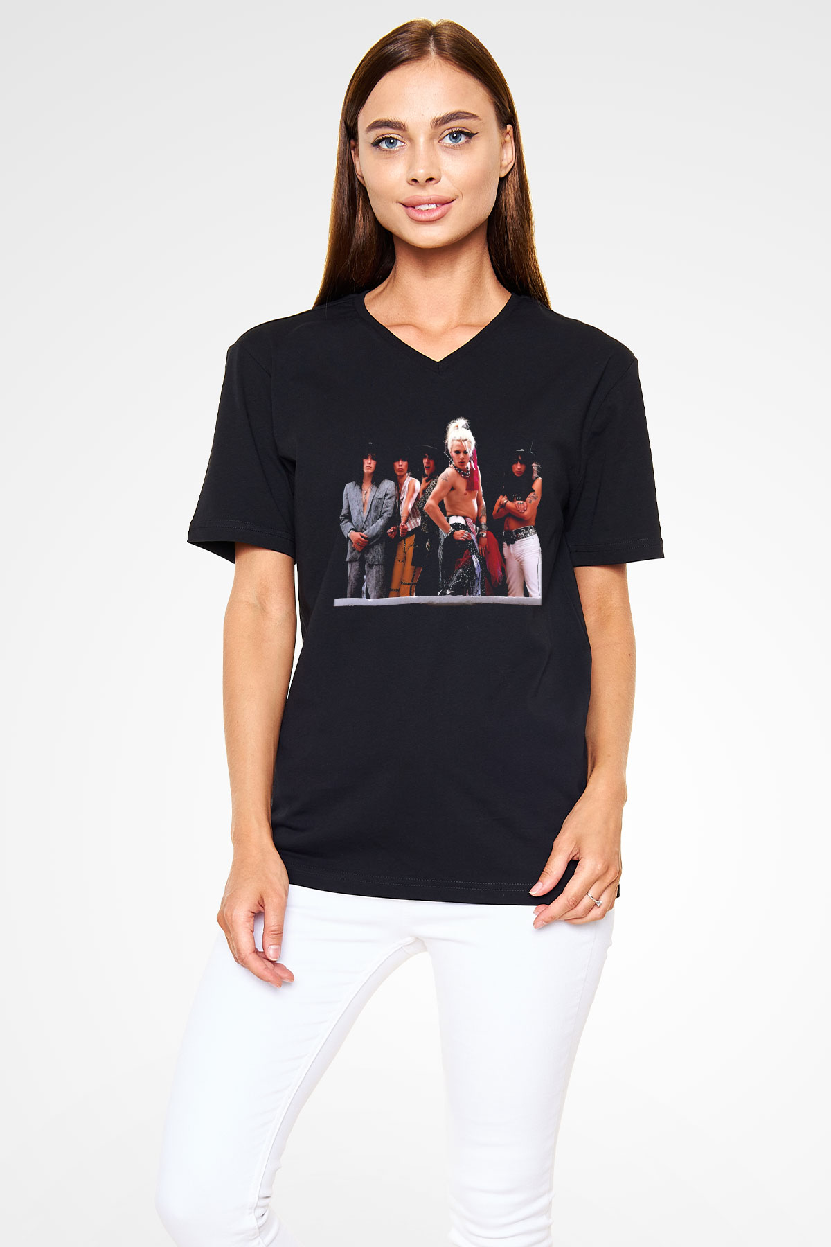 Hanoi Rocks Siyah Unisex V Yaka Tişört T-Shirt