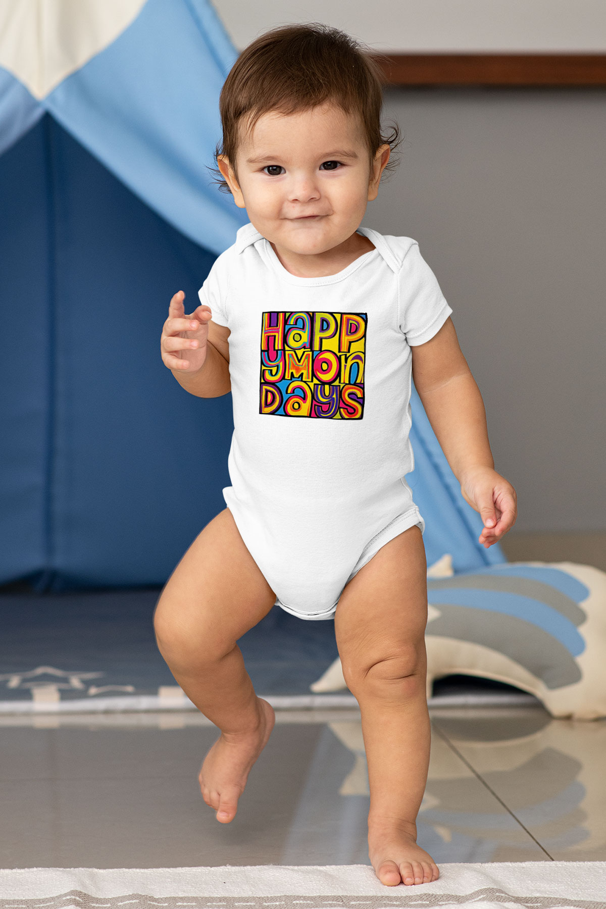 Happy Mondays Baskılı Beyaz Unisex Bebek Body - Zıbın
