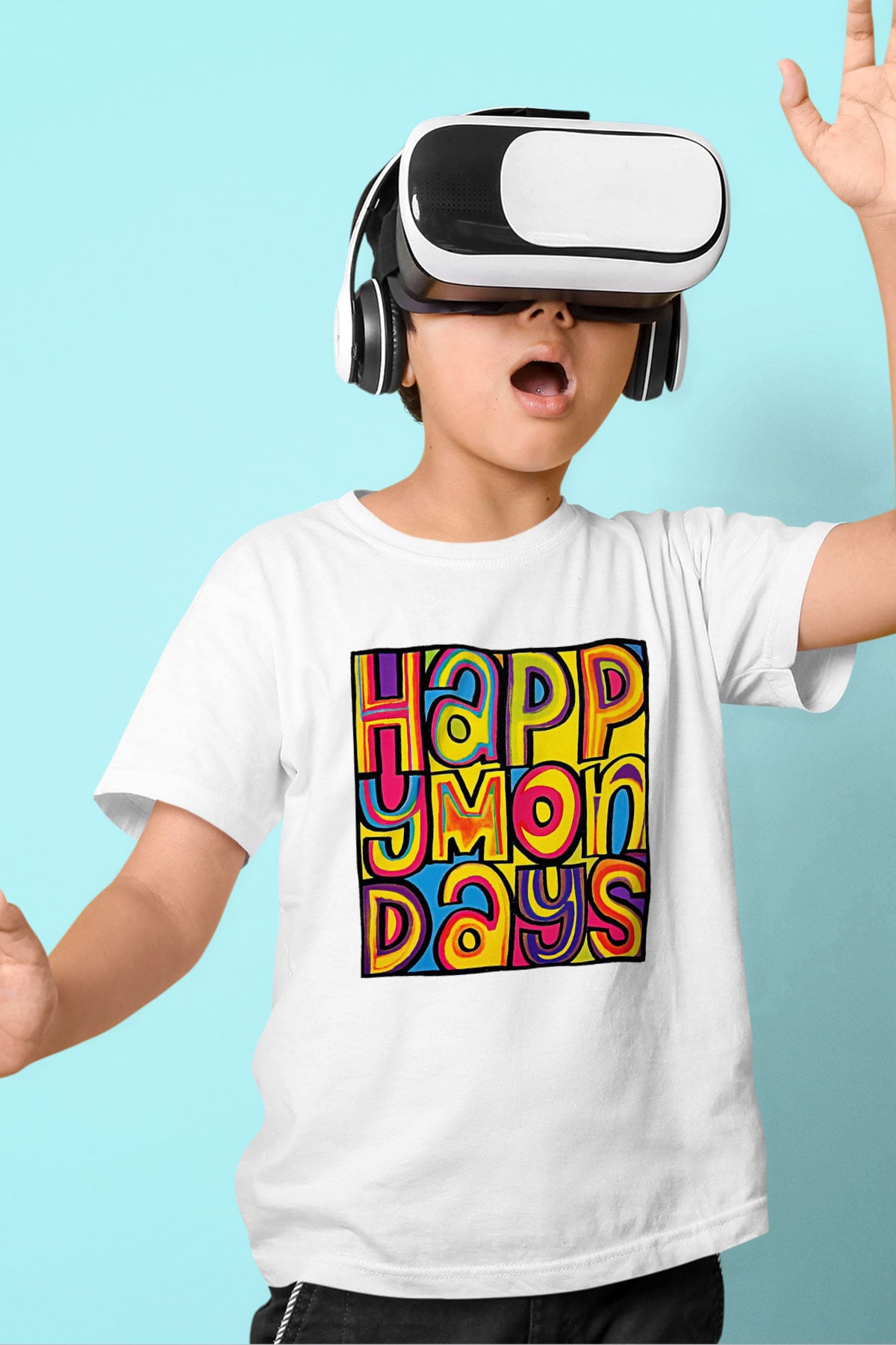 Happy Mondays Baskılı Beyaz Unisex Beyaz Çocuk Tişört - Tshirt