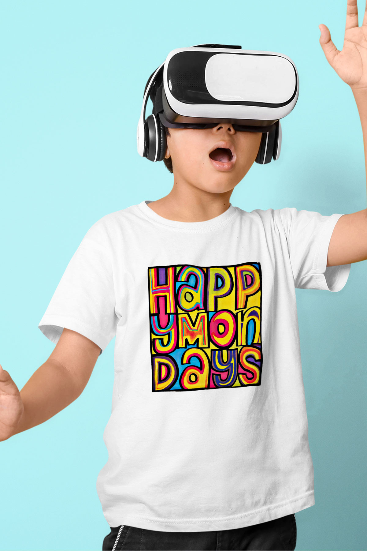 Happy Mondays Baskılı Unisex Beyaz Çocuk Tişört