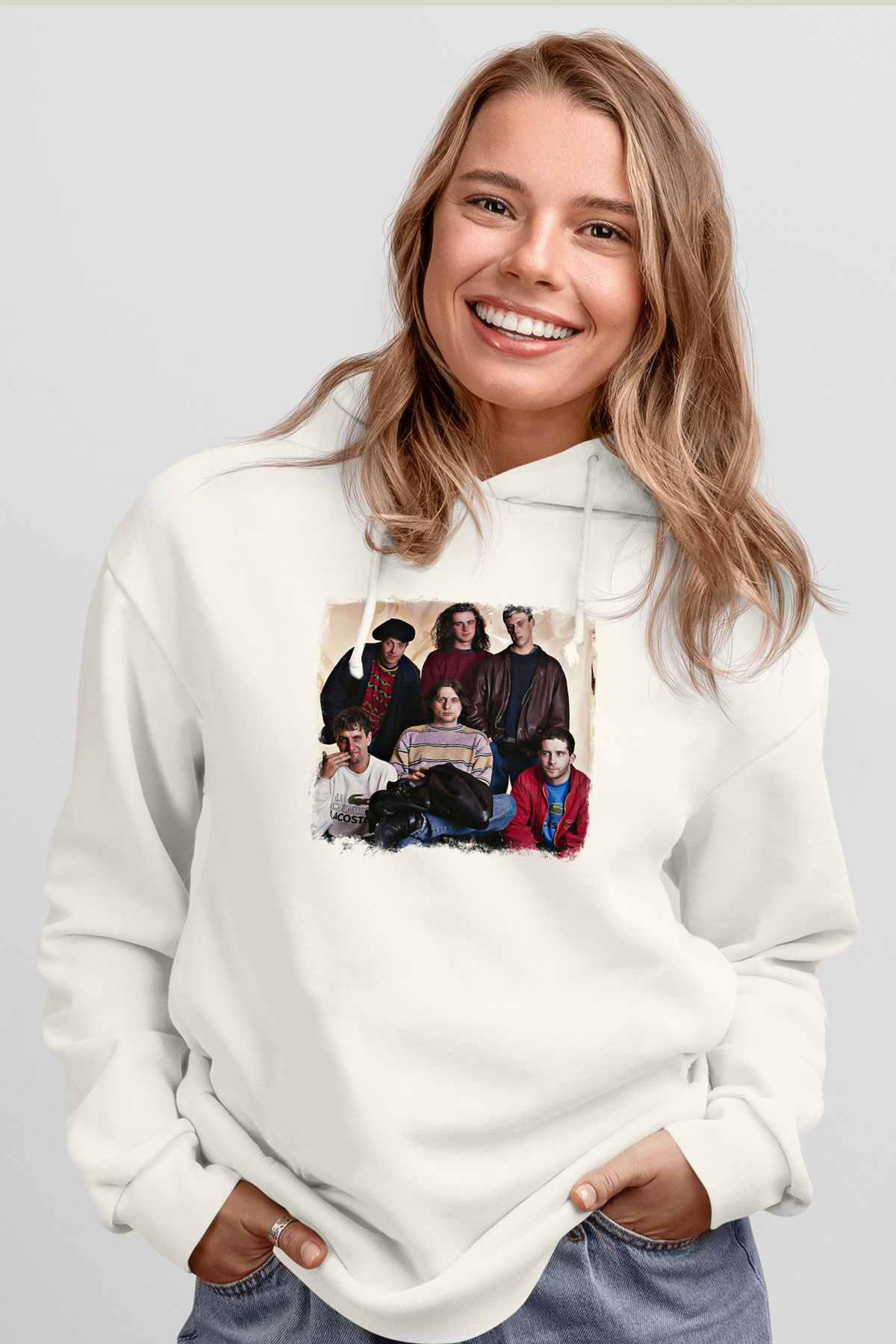 Happy Mondays Baskılı Unisex Beyaz Hoodie