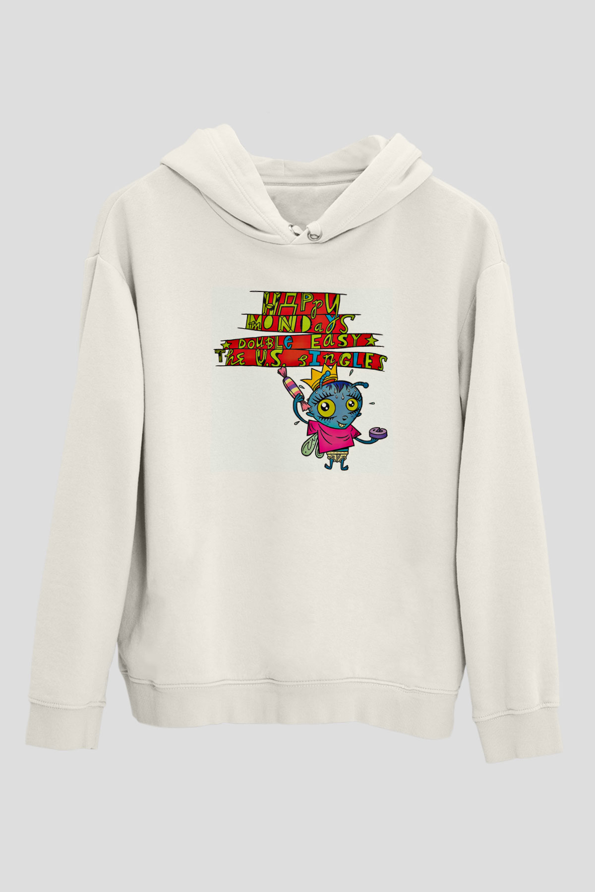 Happy Mondays Baskılı Unisex Beyaz Hoodie