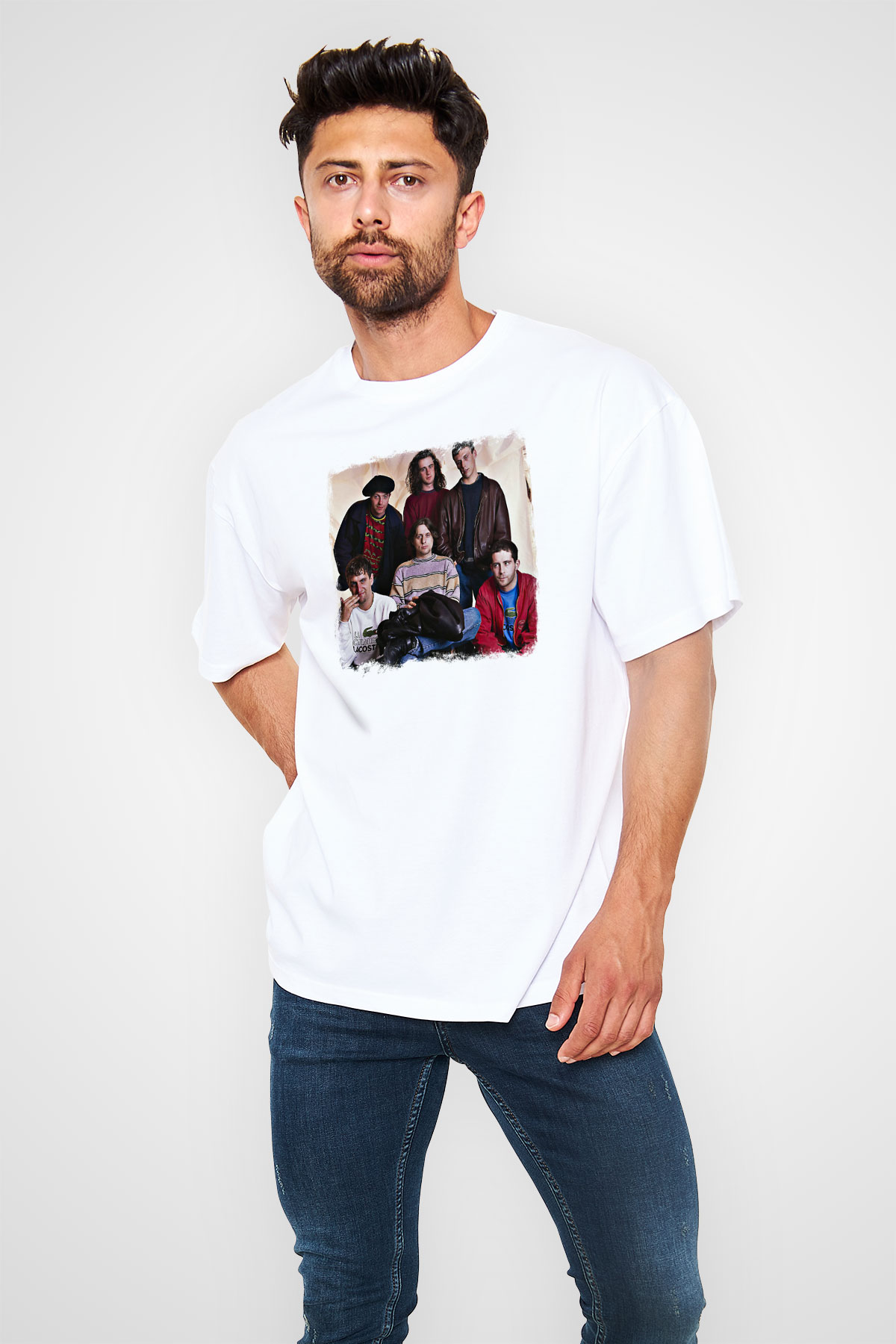 Happy Mondays Baskılı Unisex Beyaz Oversize Tişört