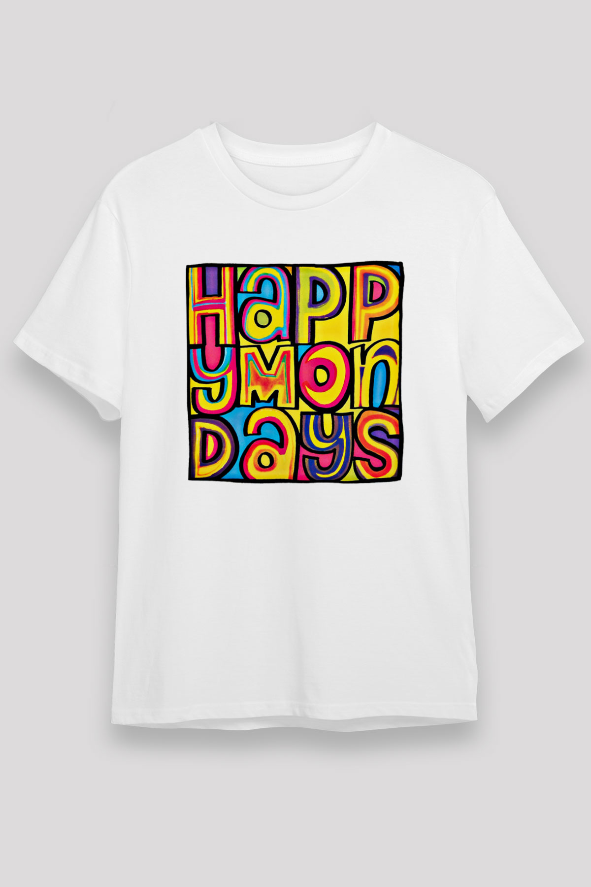 Happy Mondays Baskılı Unisex Beyaz Tişört