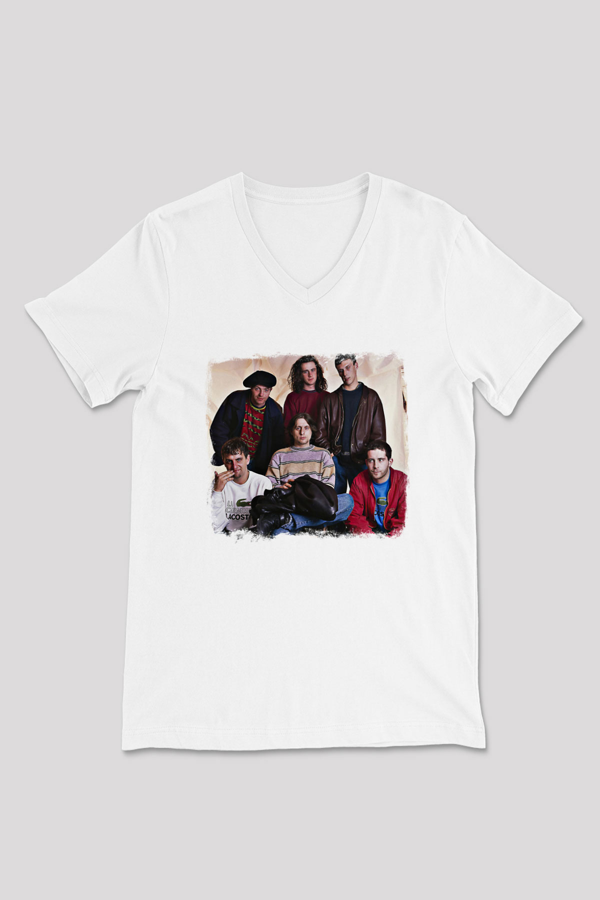 Happy Mondays Baskılı Unisex Beyaz V Yaka Tişört