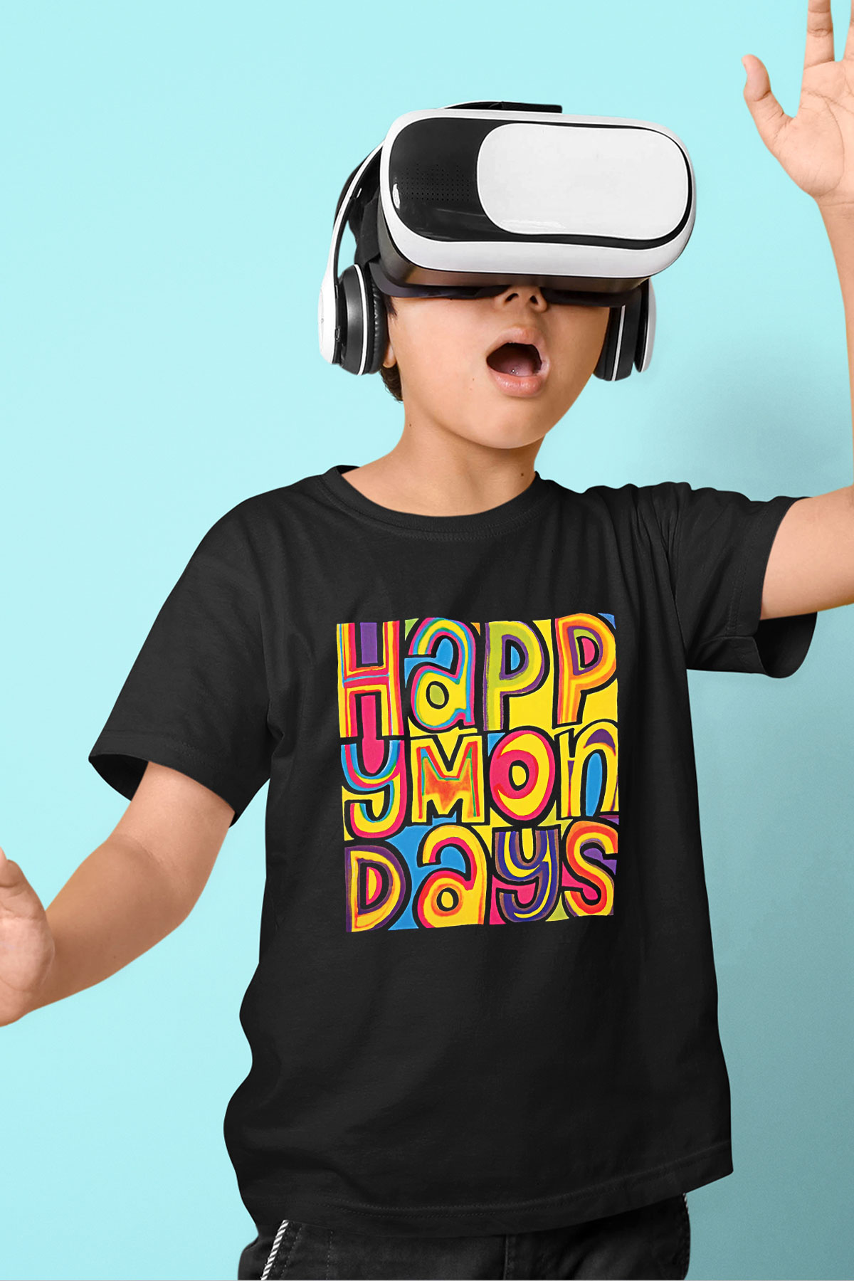 Happy Mondays Baskılı Unisex Siyah Çocuk Tişört - Tshirt