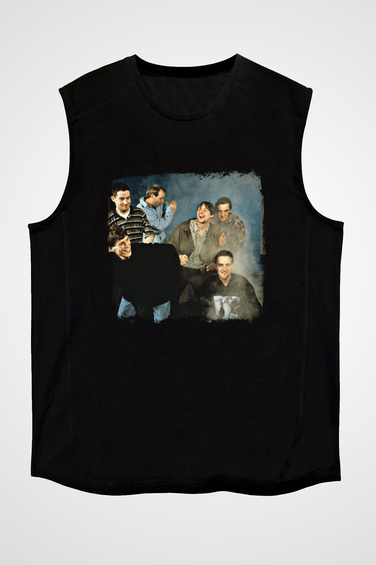 Happy Mondays Baskılı Unisex Siyah Kolsuz Tişört