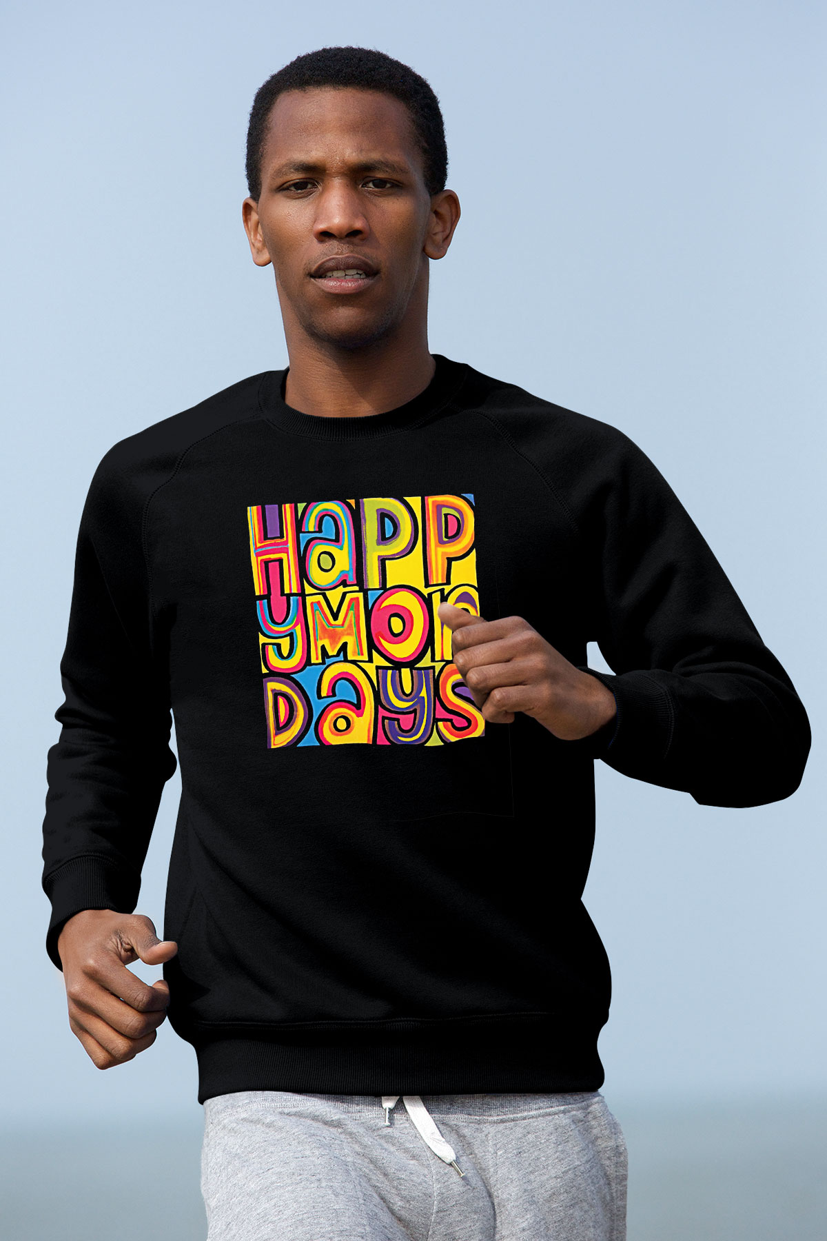 Happy Mondays Baskılı Unisex Siyah Sweatshirt