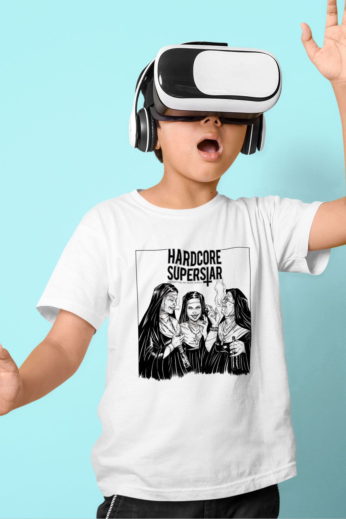 Hardcore Superstar Baskılı Beyaz Unisex Çocuk Tişört