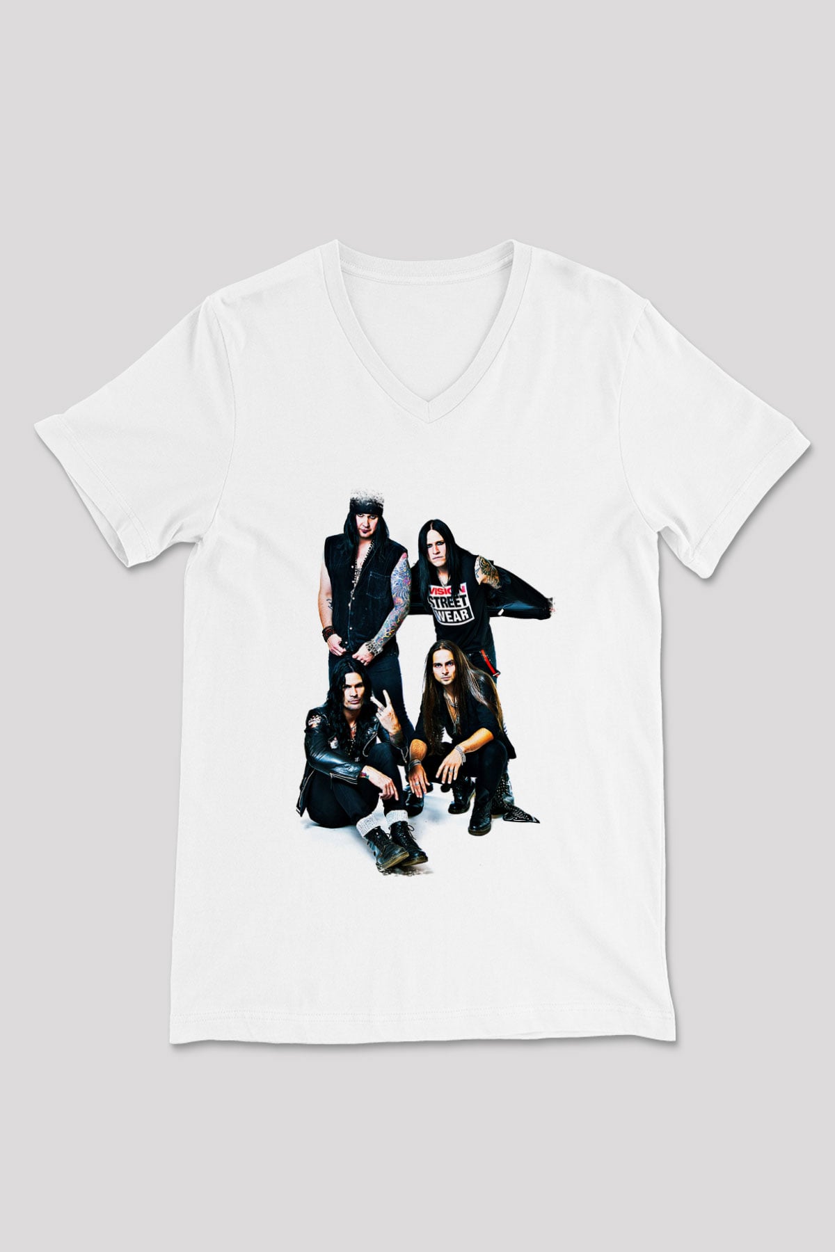 Hardcore Superstar Baskılı Unisex Beyaz V Yaka Tişört