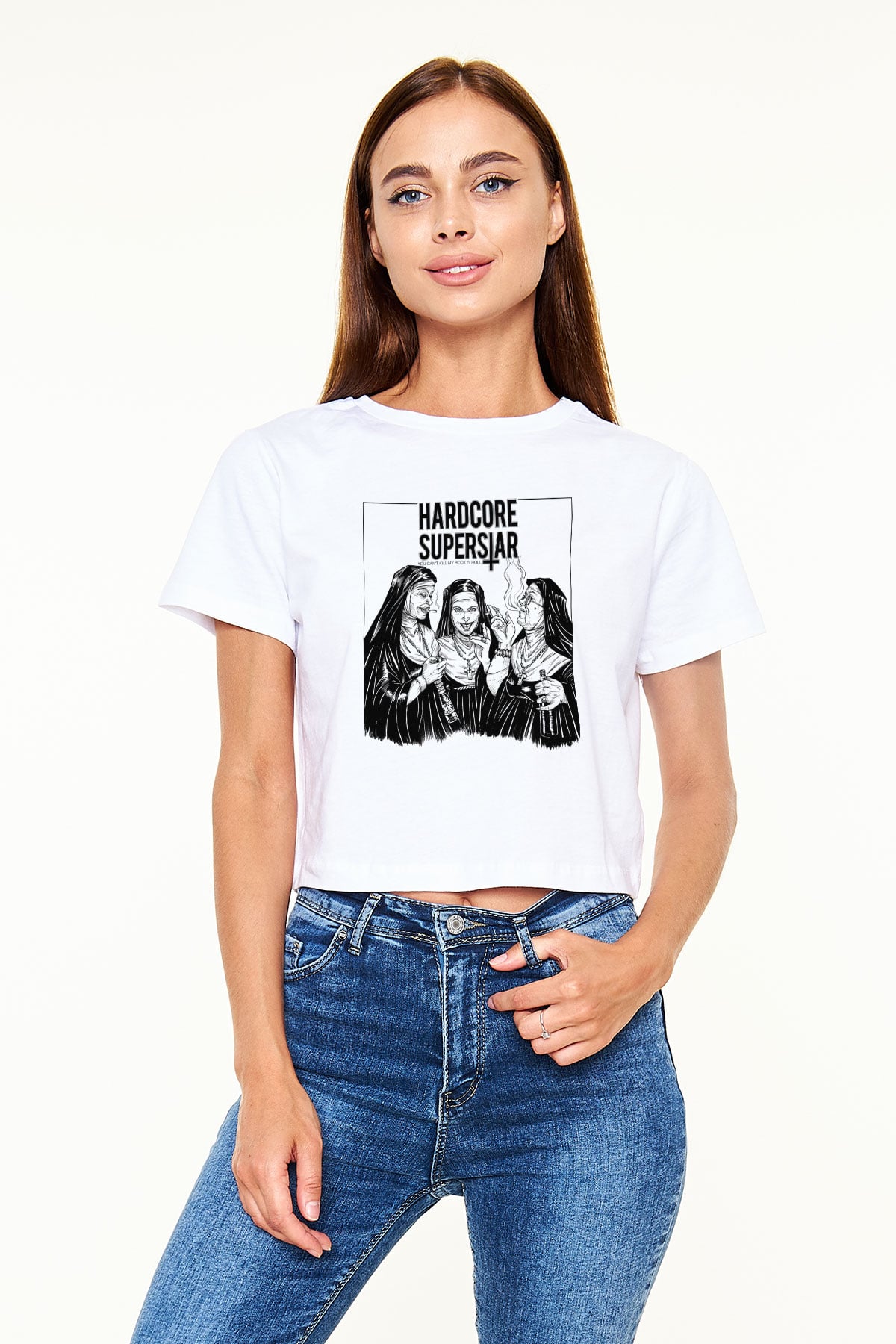 Hardcore Superstar Beyaz Croptop Tişört