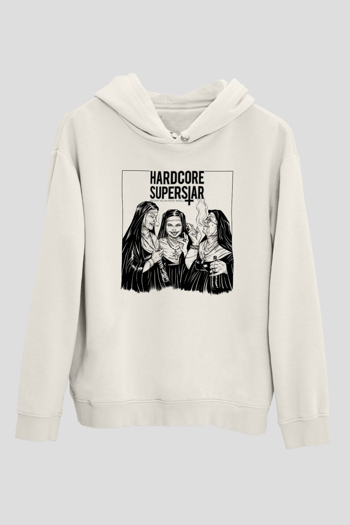 Hardcore Superstar Beyaz Unisex Kapşonlu Sweatshirt