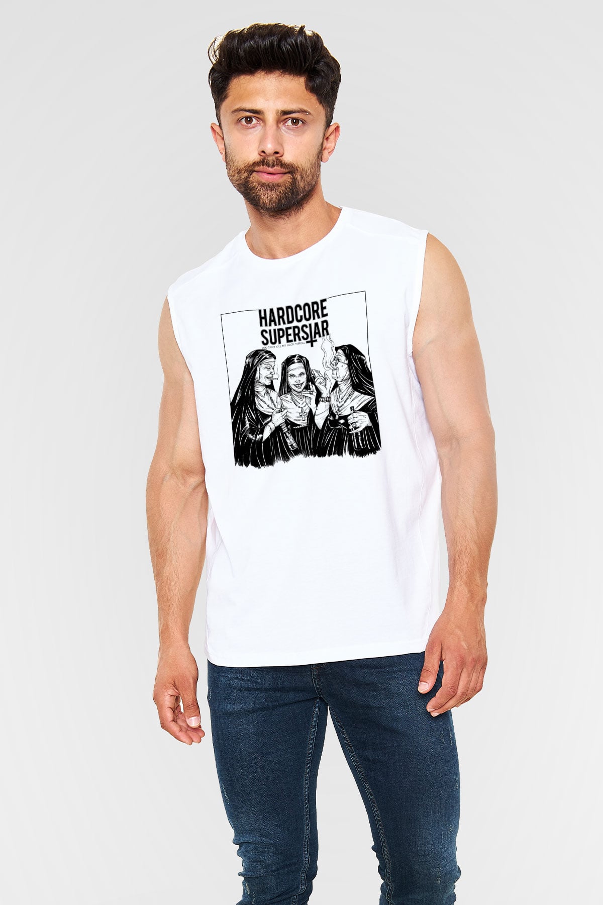 Hardcore Superstar Beyaz Unisex Kolsuz Tişört