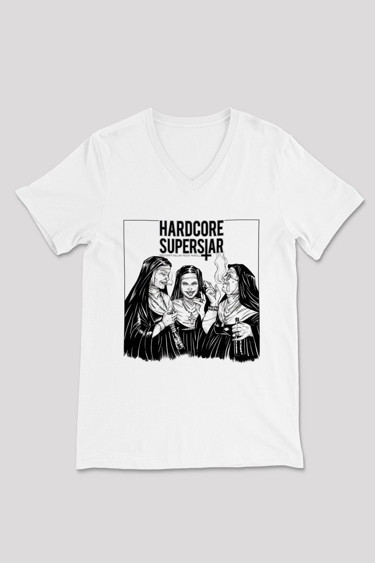 Hardcore Superstar Beyaz Unisex V Yaka Tişört T-Shirt