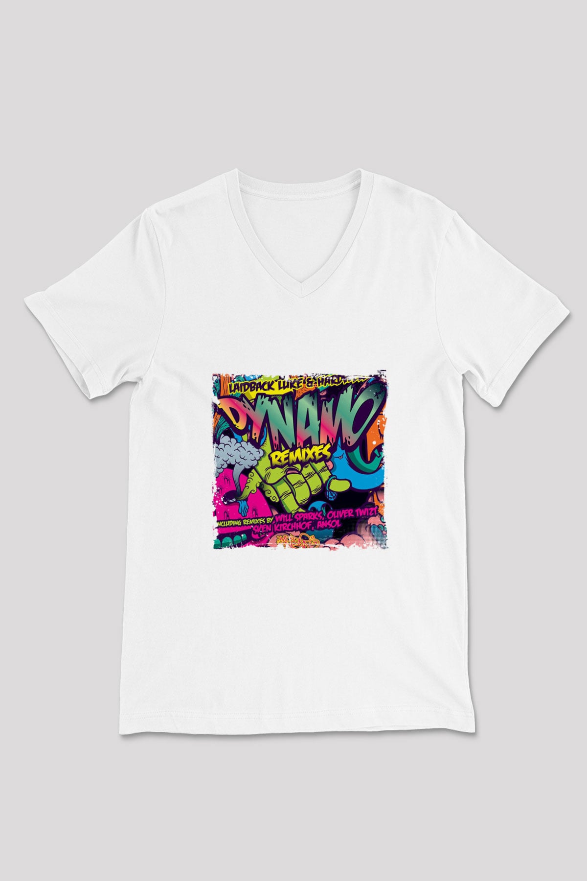 Hardwell Baskılı Beyaz V Yaka Unisex Tişört