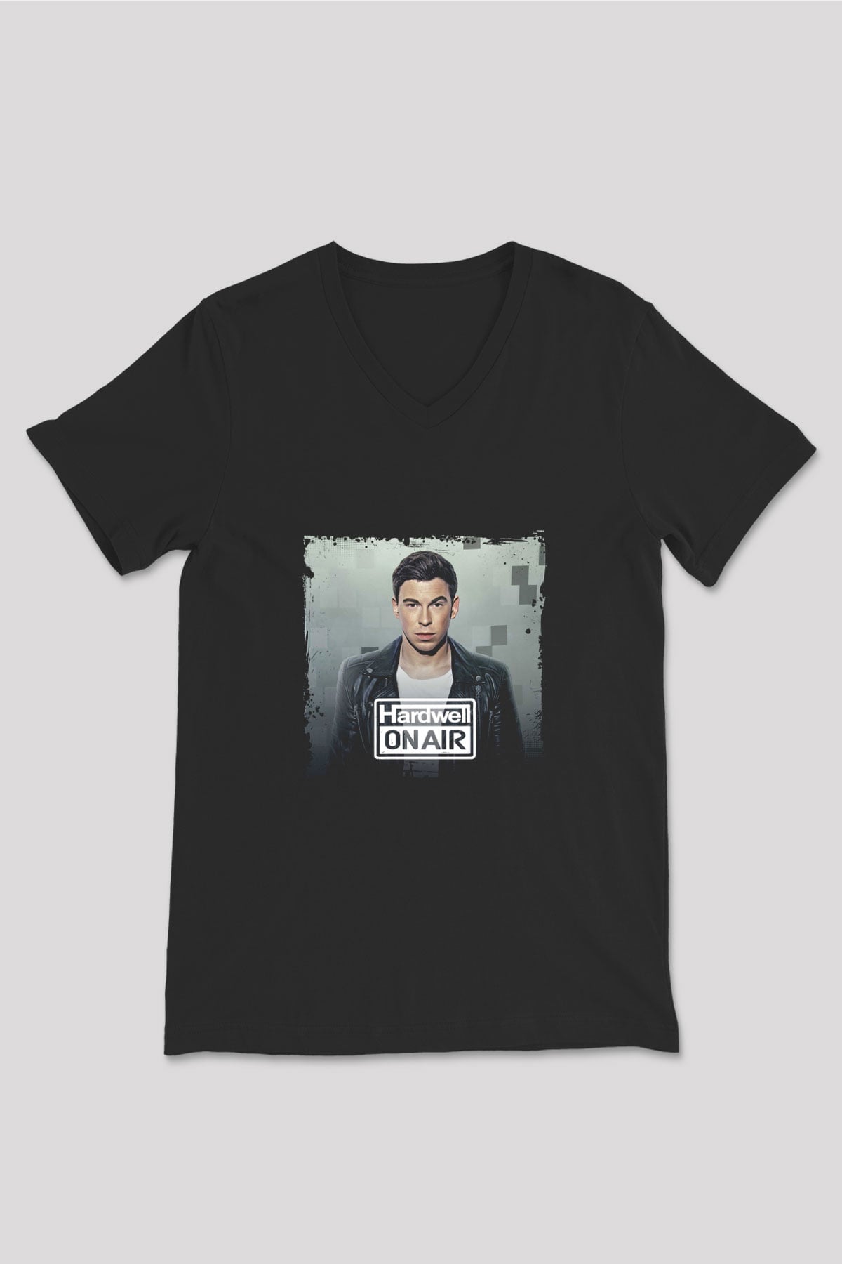 Hardwell Baskılı Unisex Siyah V Yaka Tişört