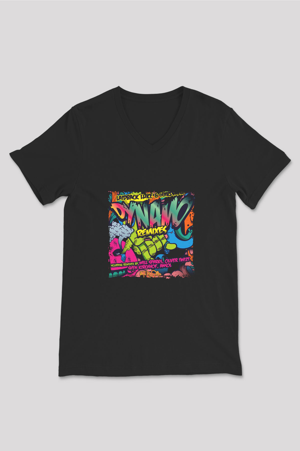 Hardwell Baskılı Unisex Siyah V Yaka Tişört