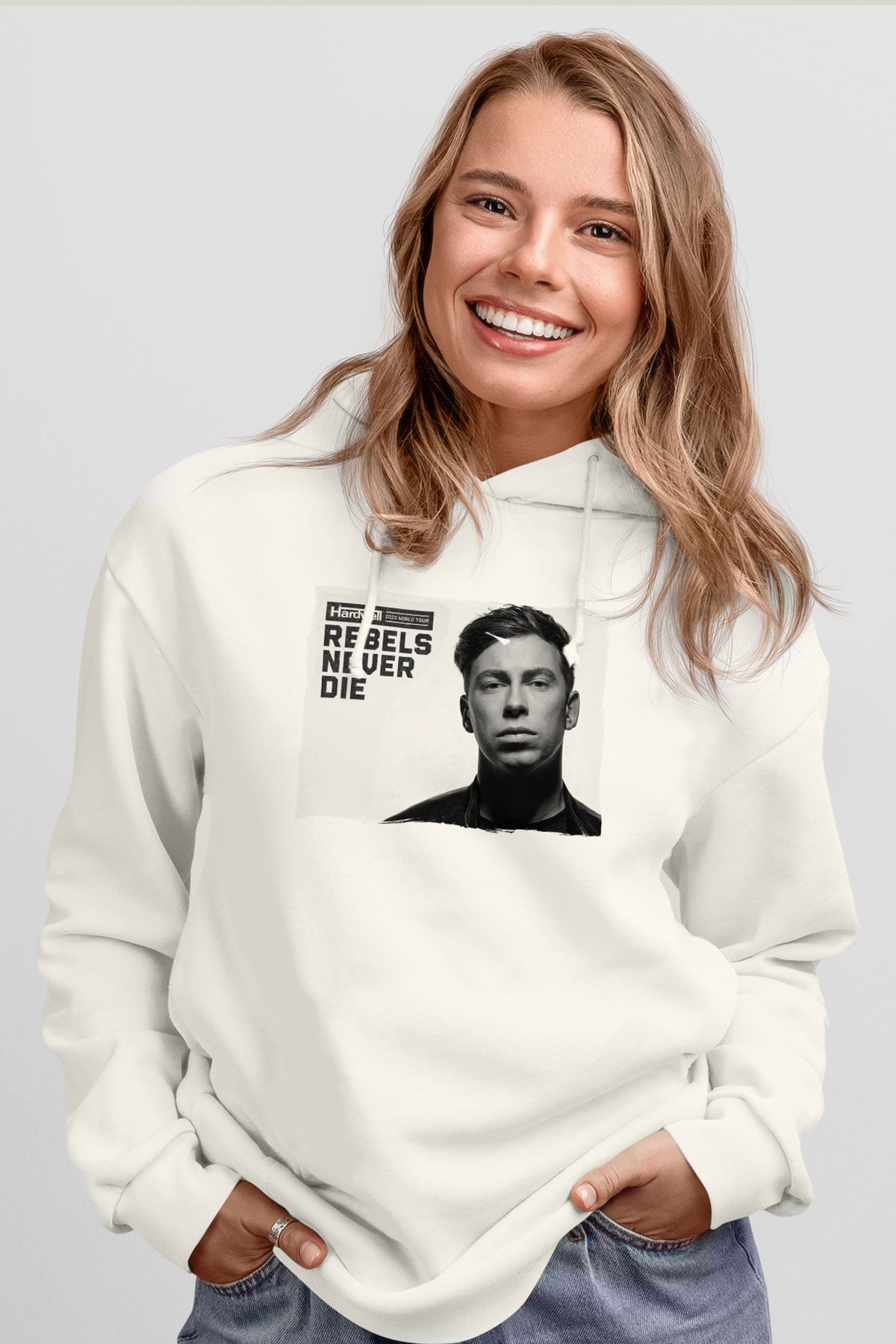Hardwell Beyaz Unisex Kapüşonlu Sweatshirt