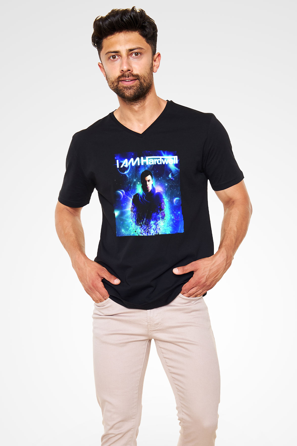 Hardwell Siyah Unisex V Yaka Tişört