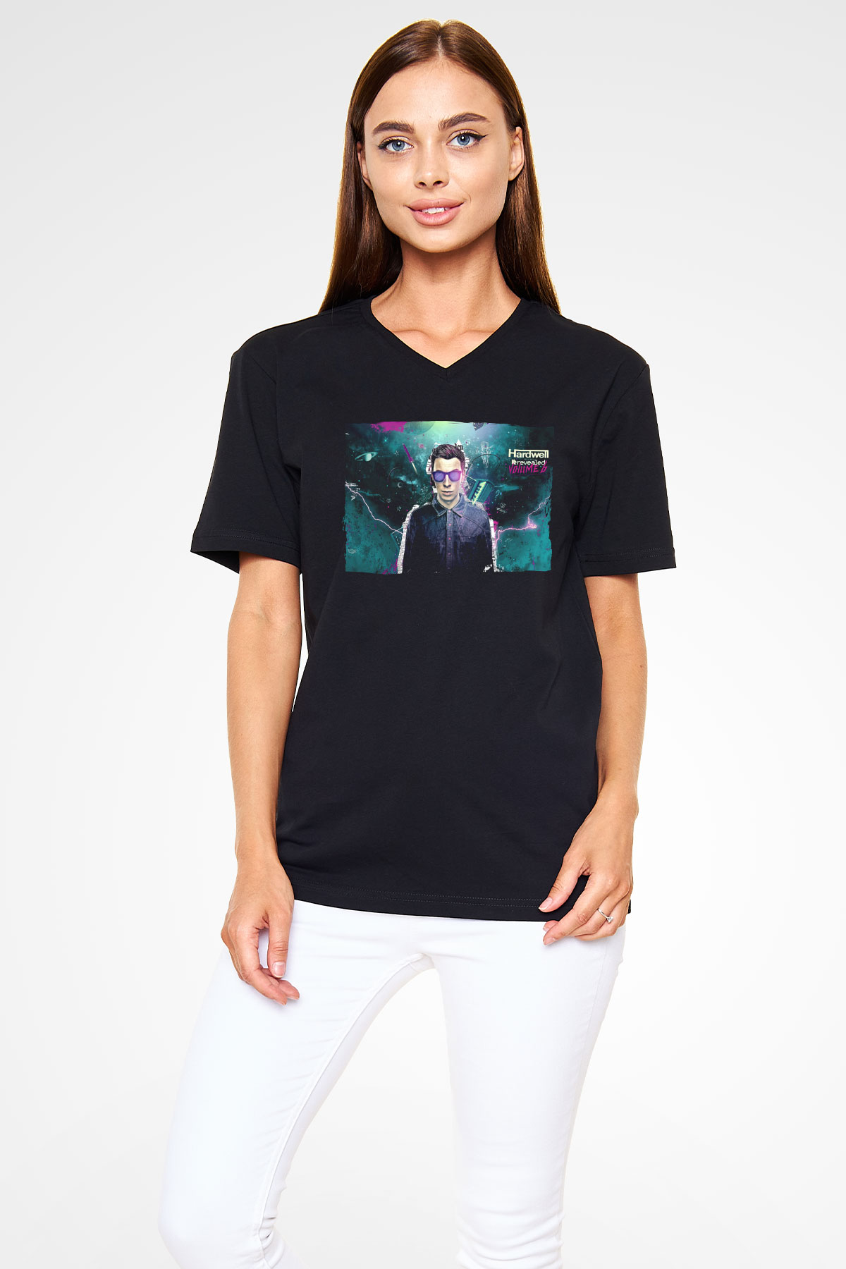 Hardwell Siyah Unisex V Yaka Tişört