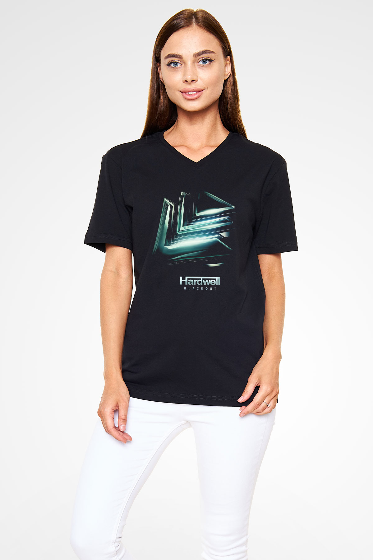 Hardwell Siyah Unisex V Yaka Tişört T-Shirt