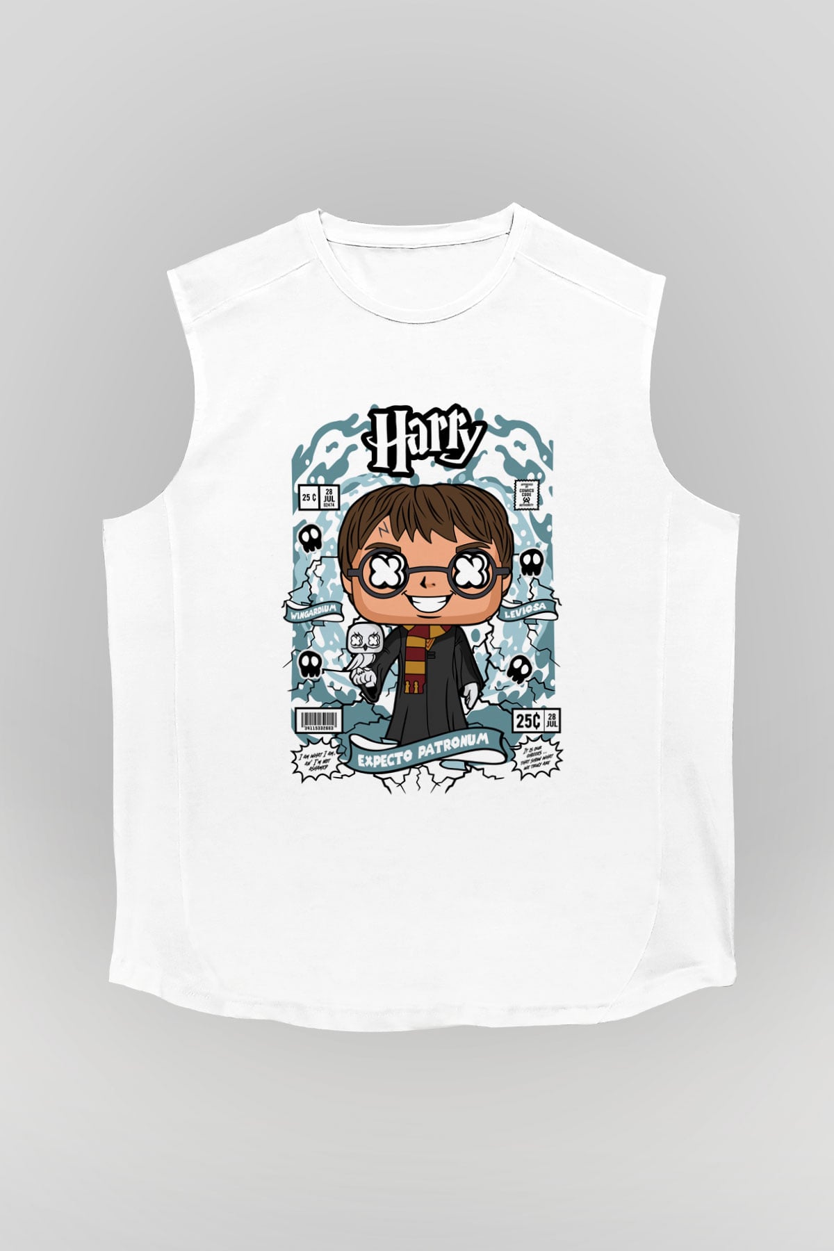 Harry Baskılı Unisex Beyaz Kolsuz Tişört
