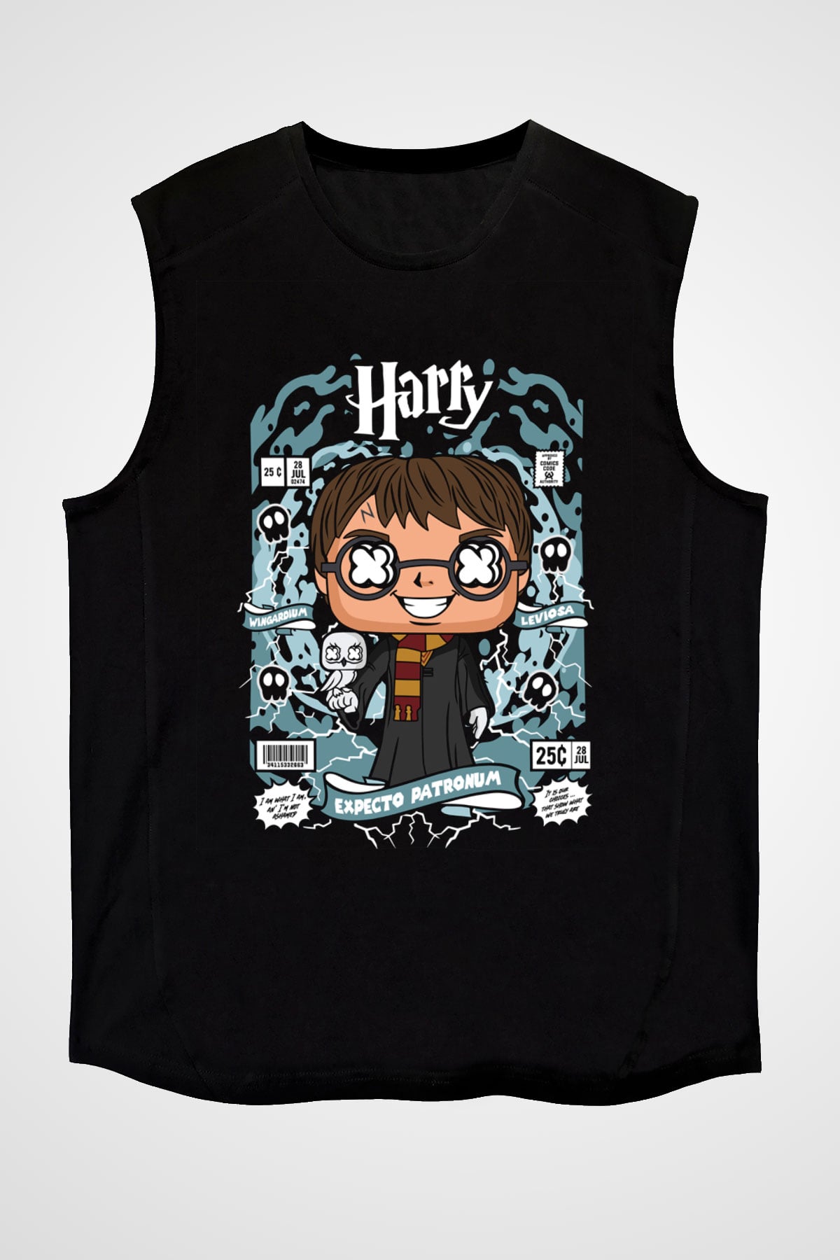 Harry Baskılı Unisex Siyah Kolsuz Tişört