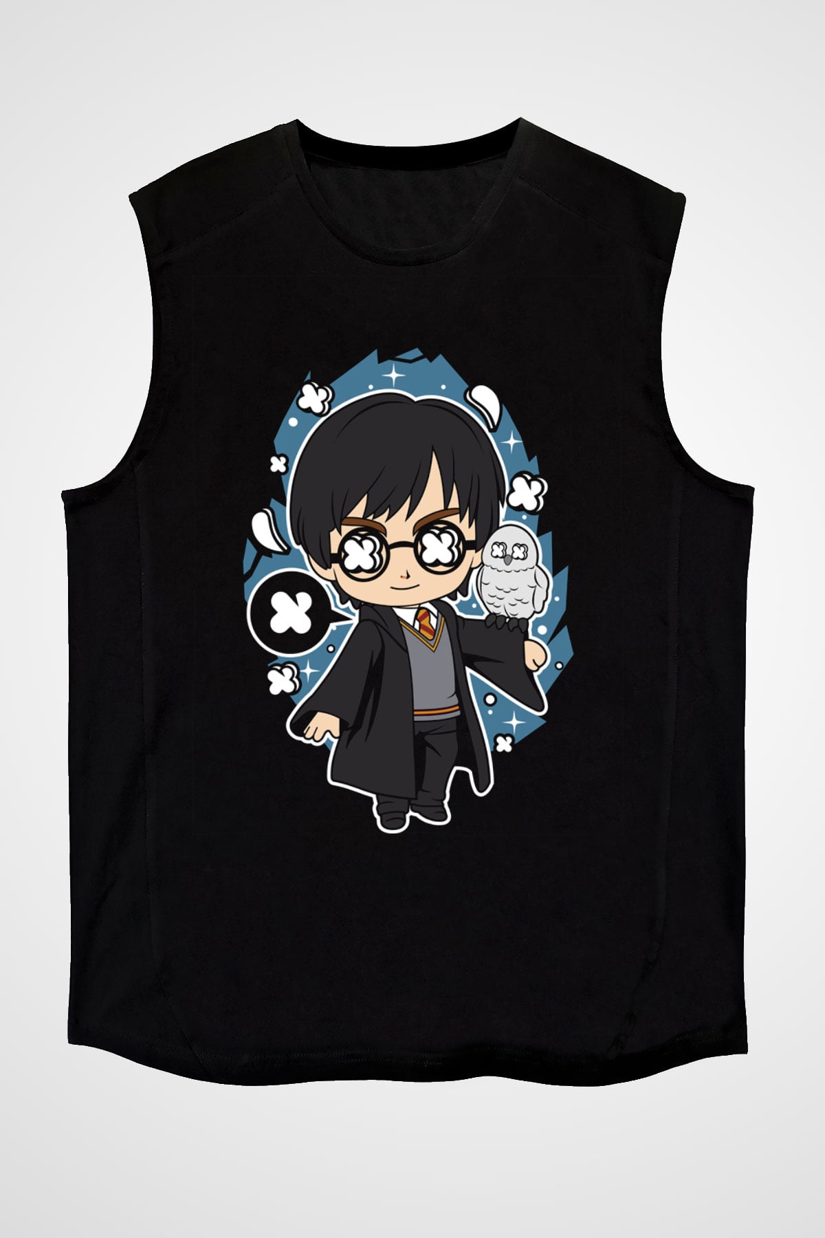 Harry Baskılı Unisex Siyah Kolsuz Tişört