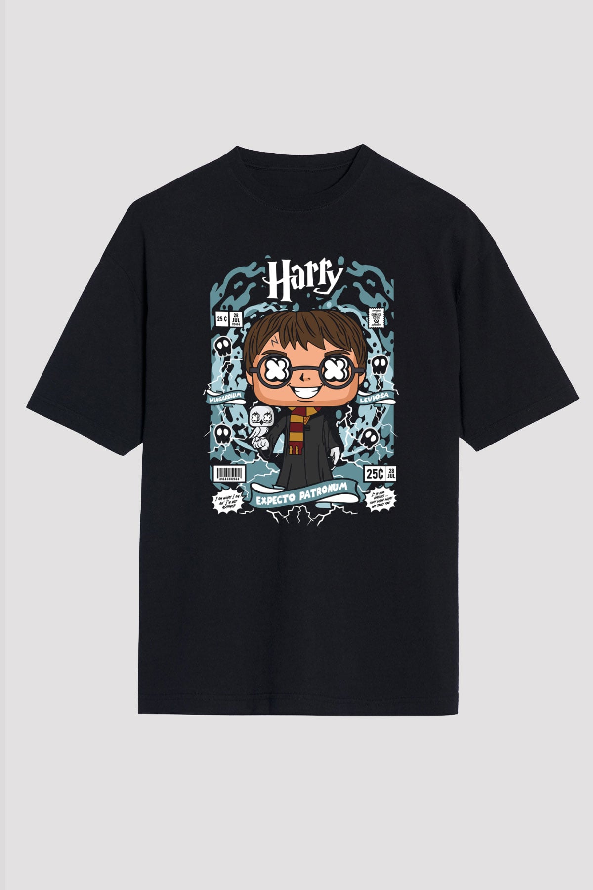 Harry Baskılı Unisex Siyah Oversize Tişört