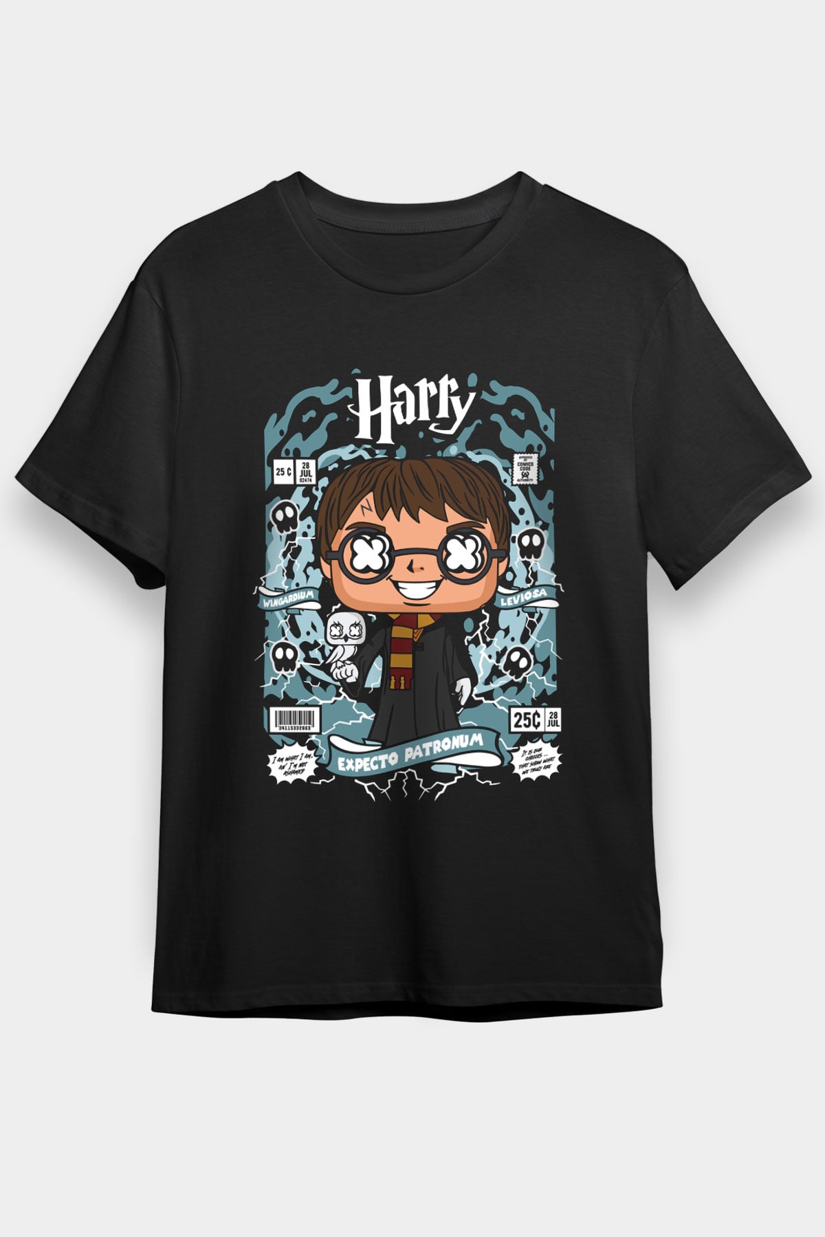 Harry Baskılı Unisex Siyah Tişört