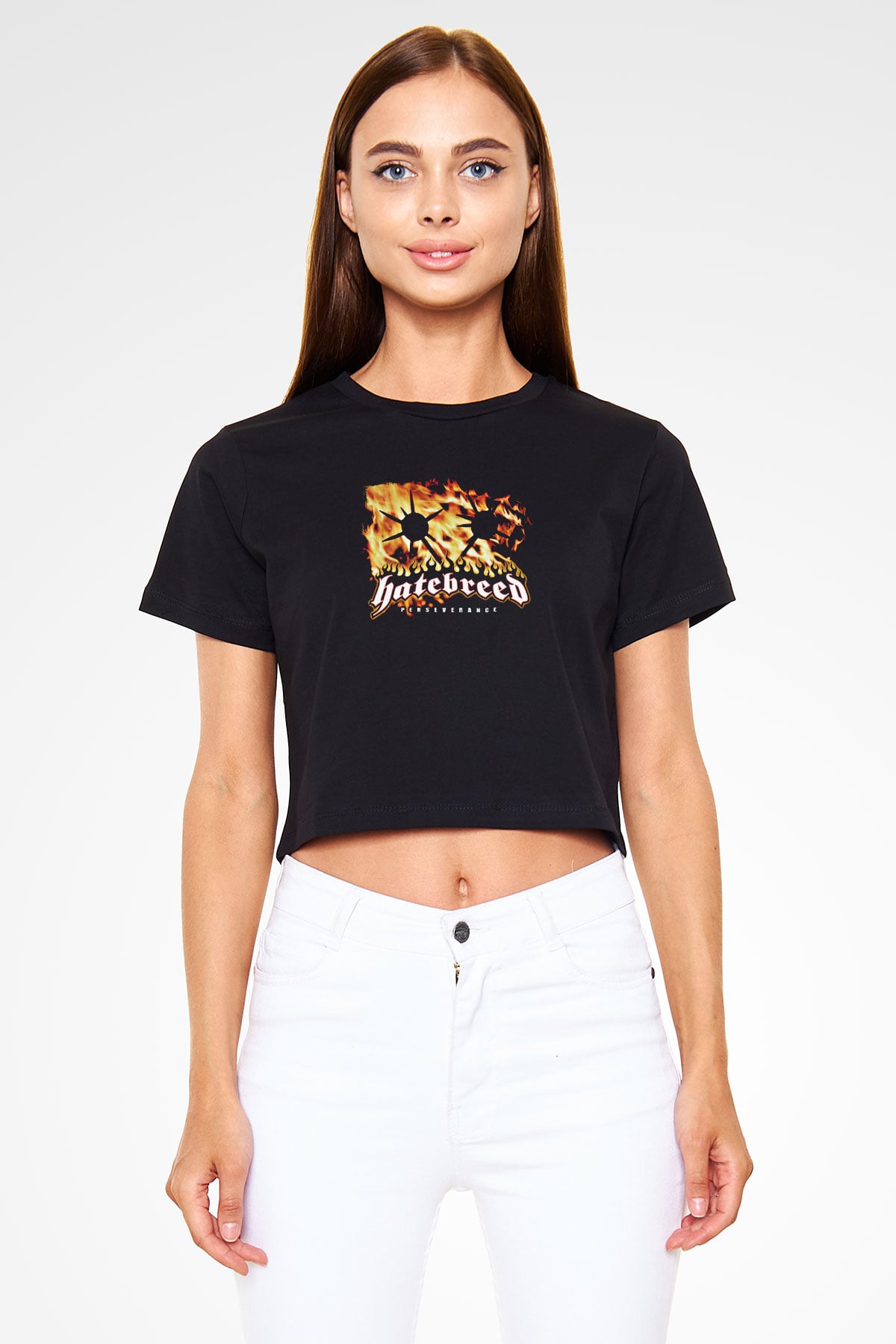 Hatebreed Baskılı Unisex Siyah Crop Top Tişört