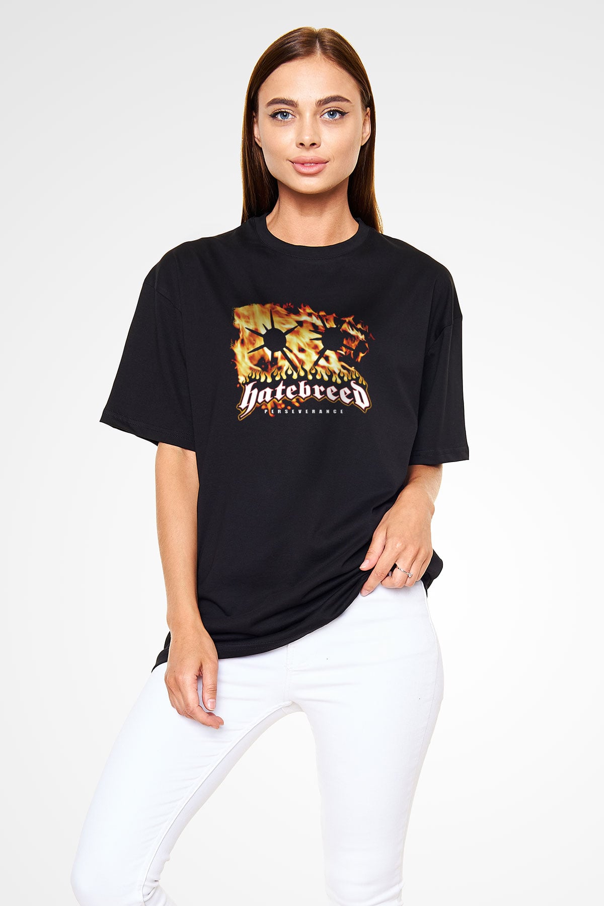 Hatebreed Baskılı Unisex Siyah Oversize Tişört