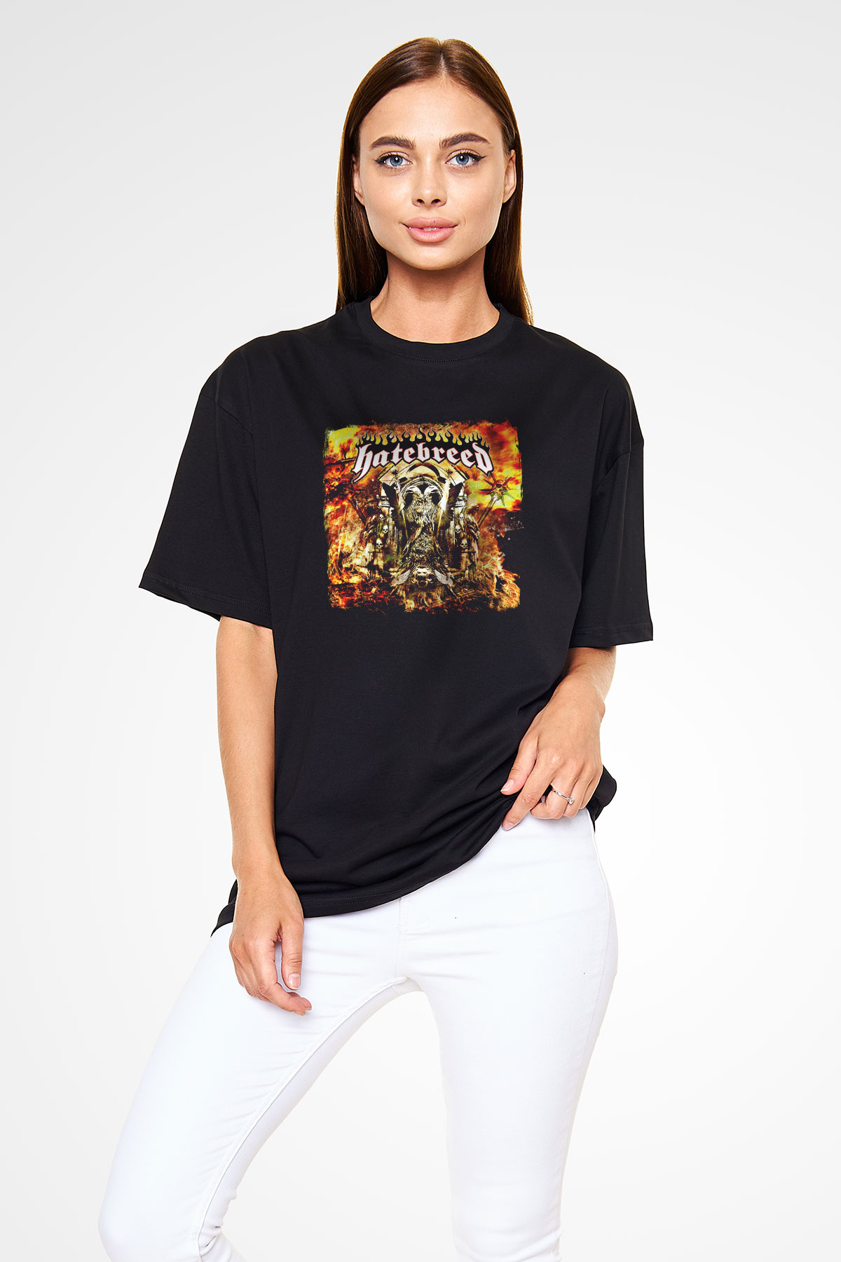 Hatebreed Baskılı Unisex Siyah Oversize Tişört