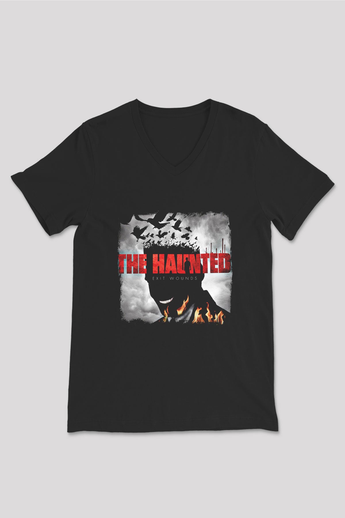 Haunted (The) Baskılı Unisex Siyah V Yaka Tişört