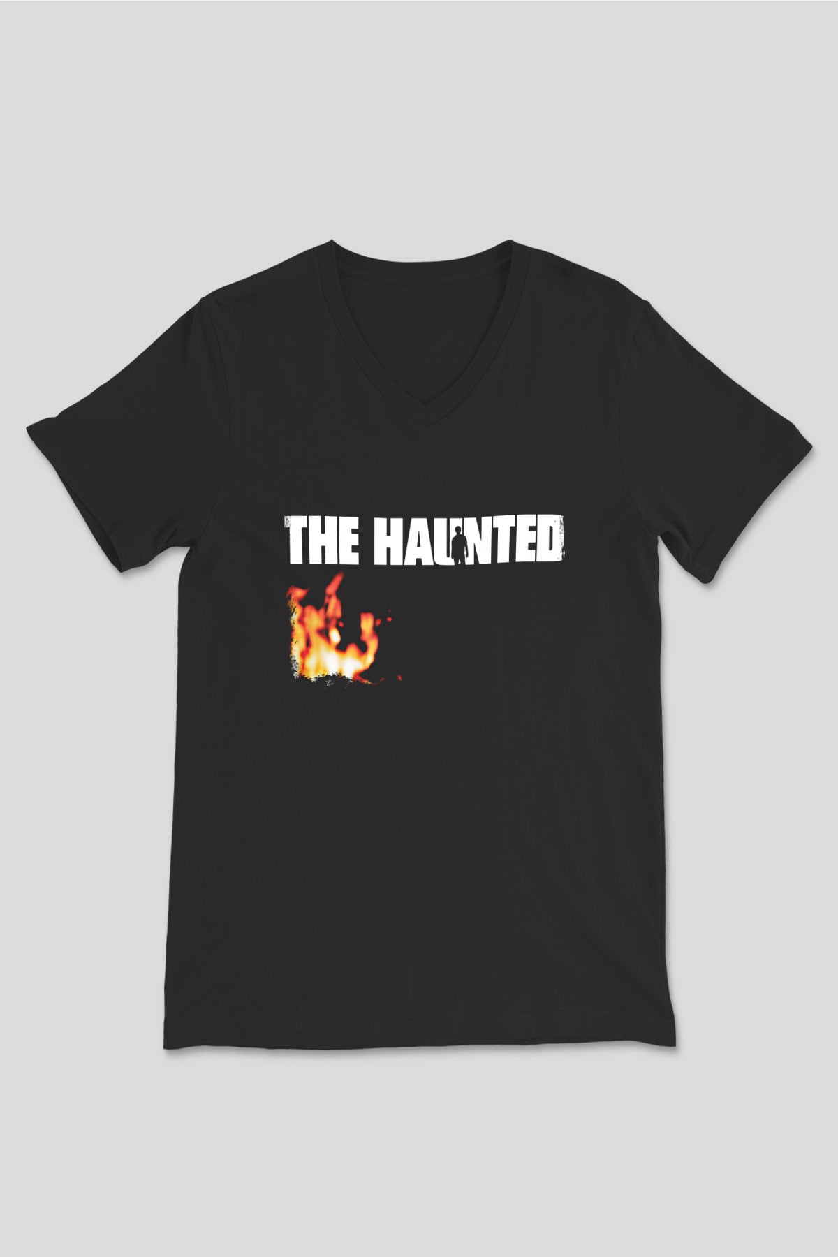 Haunted (The) Baskılı Unisex Siyah V Yaka Tişört