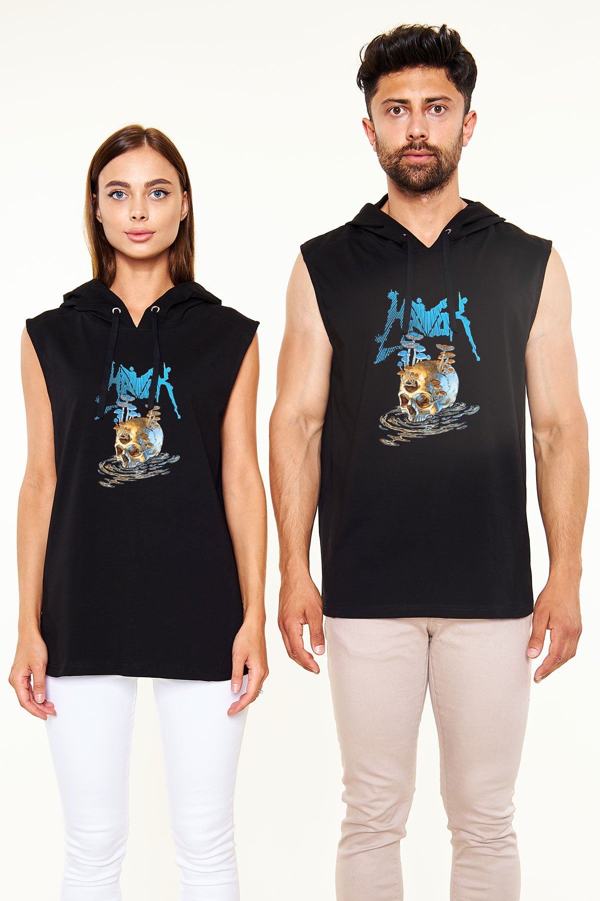 Havok Baskılı Unisex Siyah Kapüşonlu Kolsuz Tişört - Tshirt