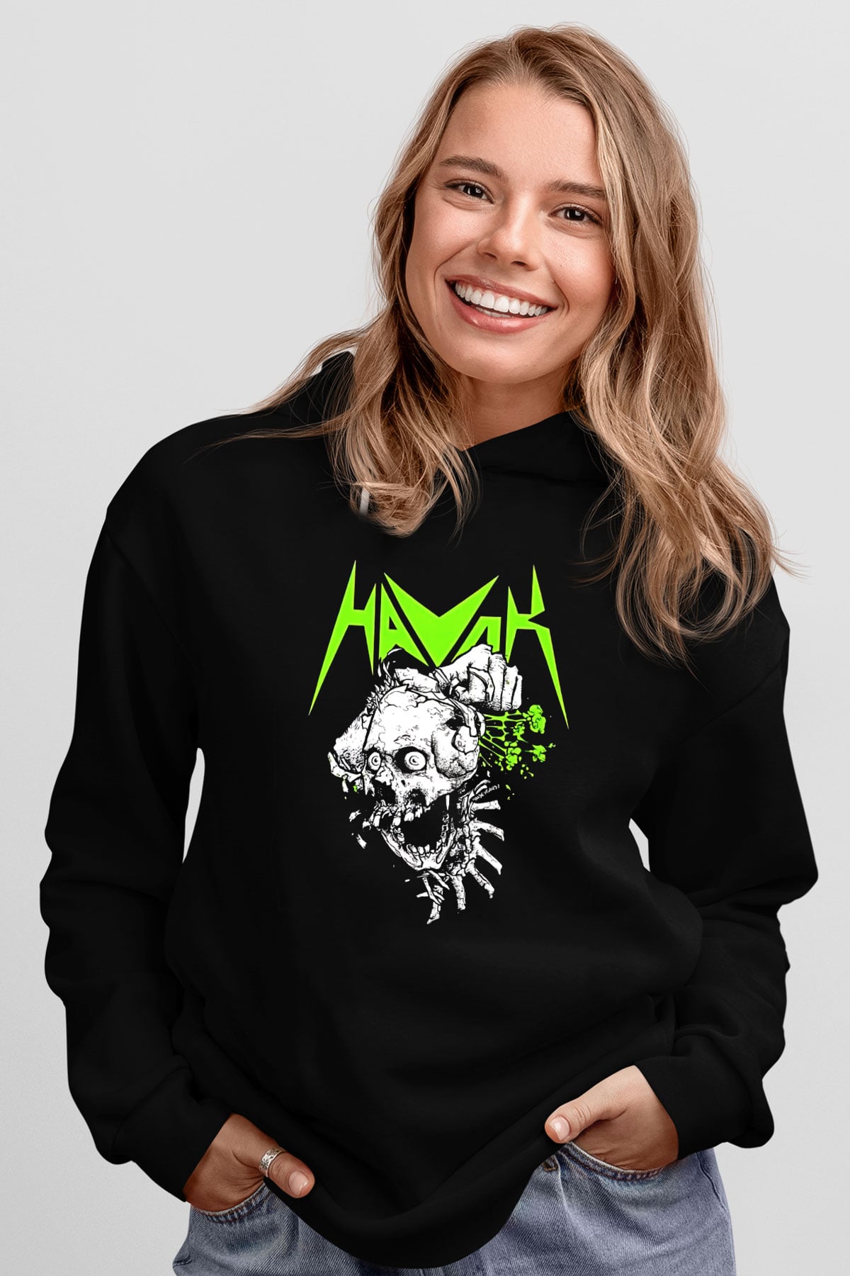 Havok Baskılı Unisex Siyah Kapüşonlu Sweatshirt