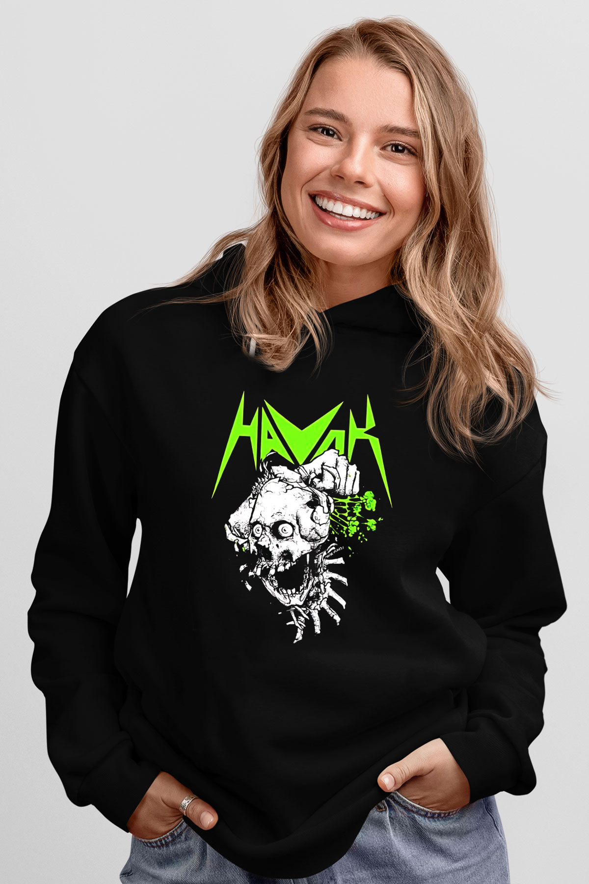 Havok Baskılı Unisex Siyah Kapüşonlu Sweatshirt